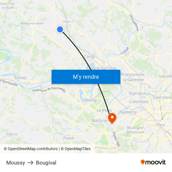 Moussy to Bougival map