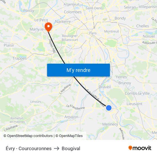 Évry - Courcouronnes to Bougival map