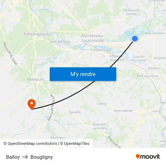 Balloy to Bougligny map