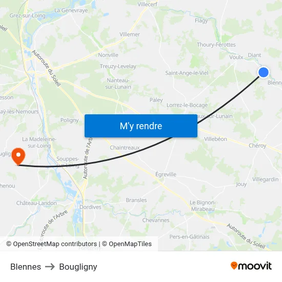 Blennes to Bougligny map