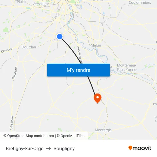 Bretigny-Sur-Orge to Bougligny map