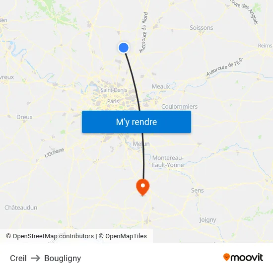 Creil to Bougligny map