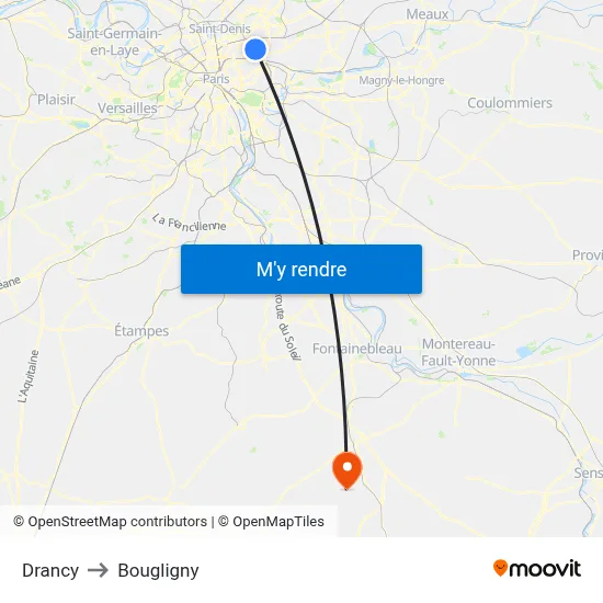 Drancy to Bougligny map