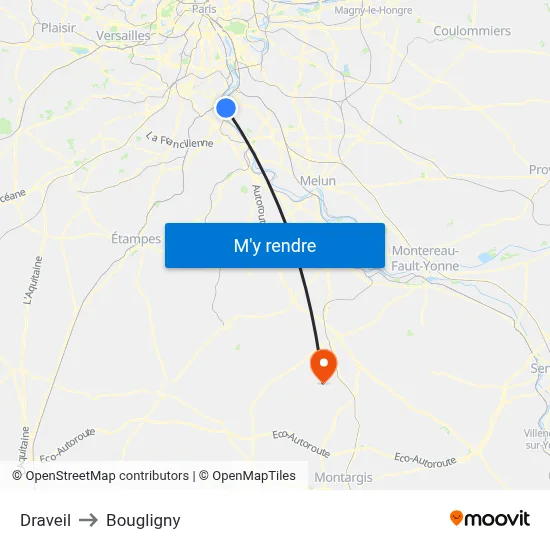 Draveil to Bougligny map
