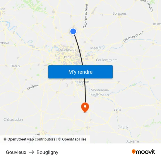 Gouvieux to Bougligny map