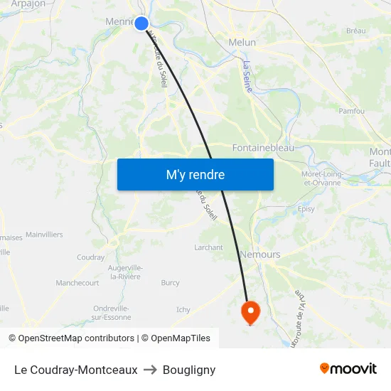 Le Coudray-Montceaux to Bougligny map