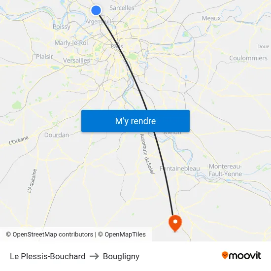 Le Plessis-Bouchard to Bougligny map