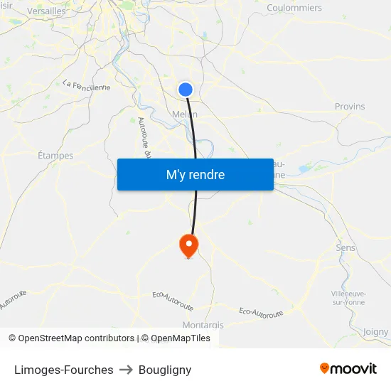 Limoges-Fourches to Bougligny map