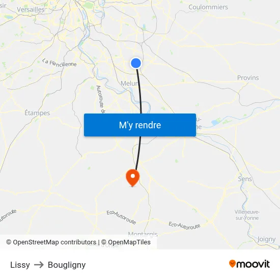 Lissy to Bougligny map