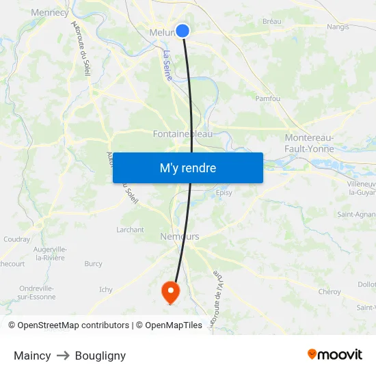 Maincy to Bougligny map