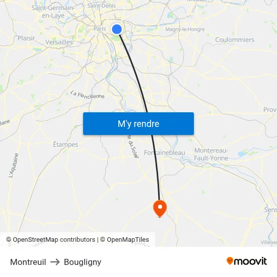 Montreuil to Bougligny map