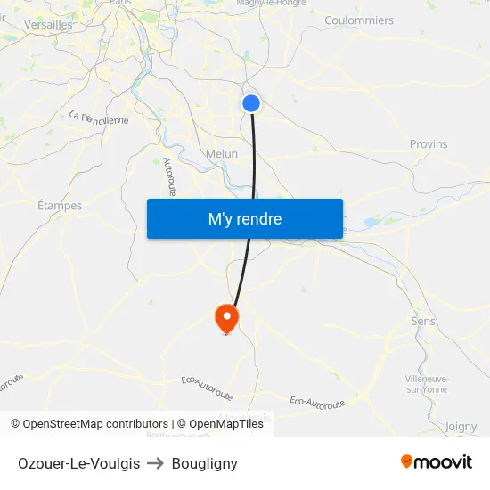 Ozouer-Le-Voulgis to Bougligny map