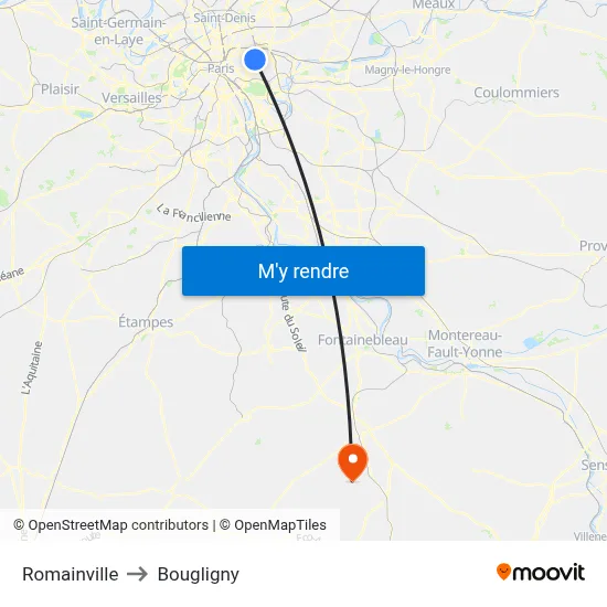Romainville to Bougligny map