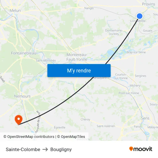 Sainte-Colombe to Bougligny map