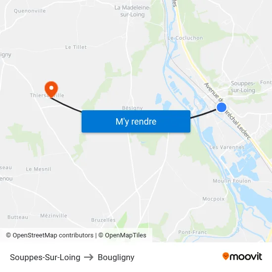 Souppes-Sur-Loing to Bougligny map