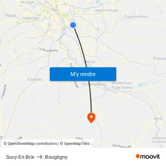 Sucy-En-Brie to Bougligny map