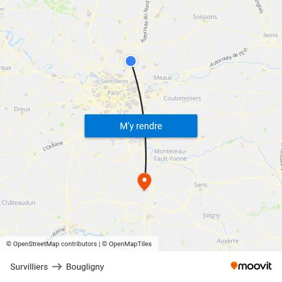 Survilliers to Bougligny map