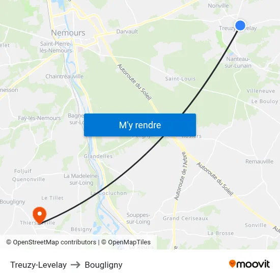 Treuzy-Levelay to Bougligny map