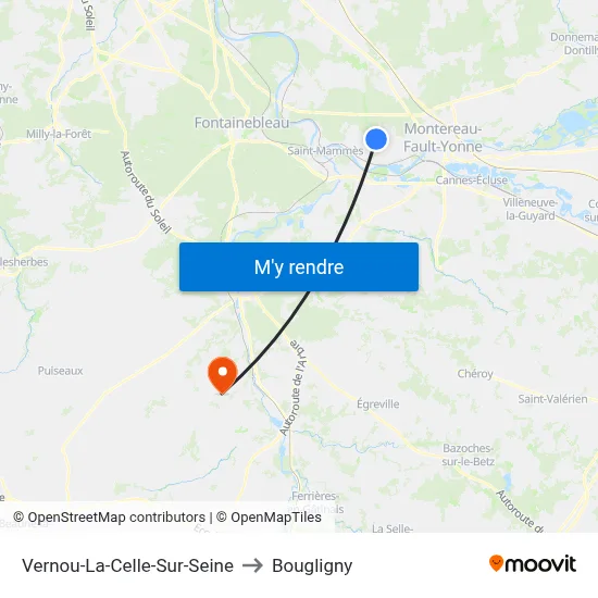 Vernou-La-Celle-Sur-Seine to Bougligny map
