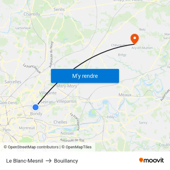 Le Blanc-Mesnil to Bouillancy map