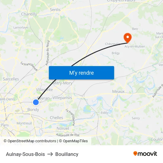 Aulnay-Sous-Bois to Bouillancy map
