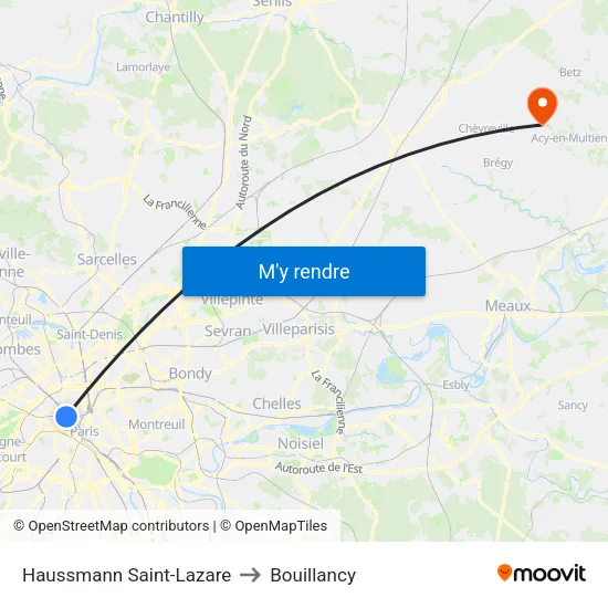 Haussmann Saint-Lazare to Bouillancy map