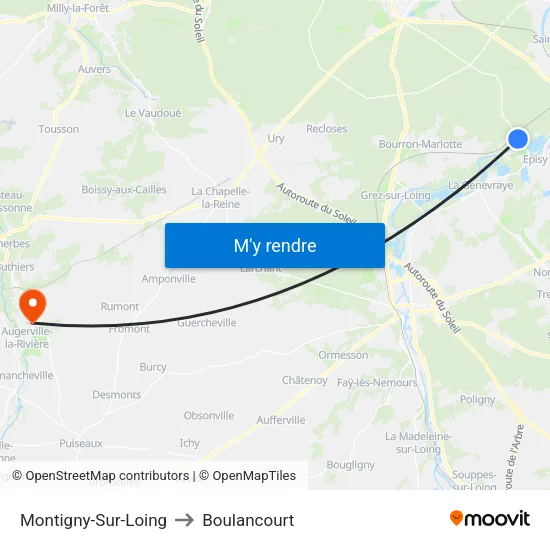 Montigny-Sur-Loing to Boulancourt map