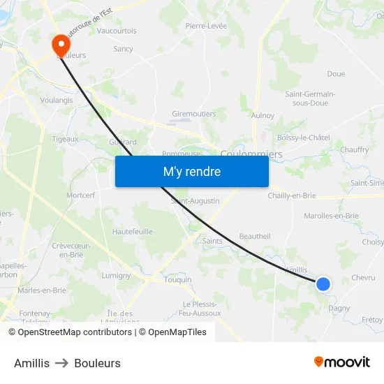 Amillis to Bouleurs map