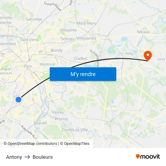 Antony to Bouleurs map