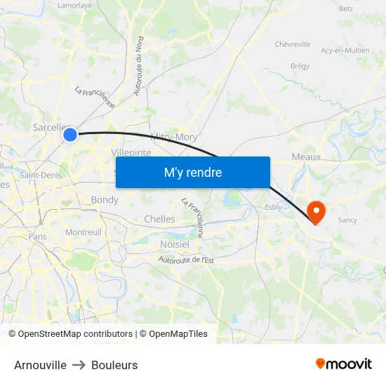 Arnouville to Bouleurs map