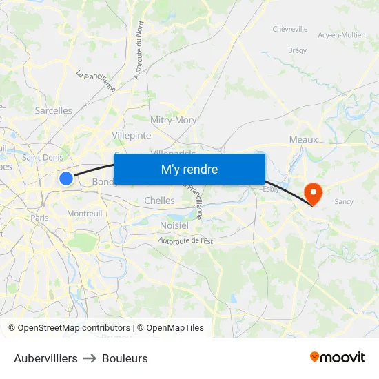 Aubervilliers to Bouleurs map