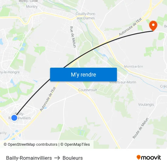 Bailly-Romainvilliers to Bouleurs map