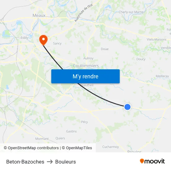 Beton-Bazoches to Bouleurs map