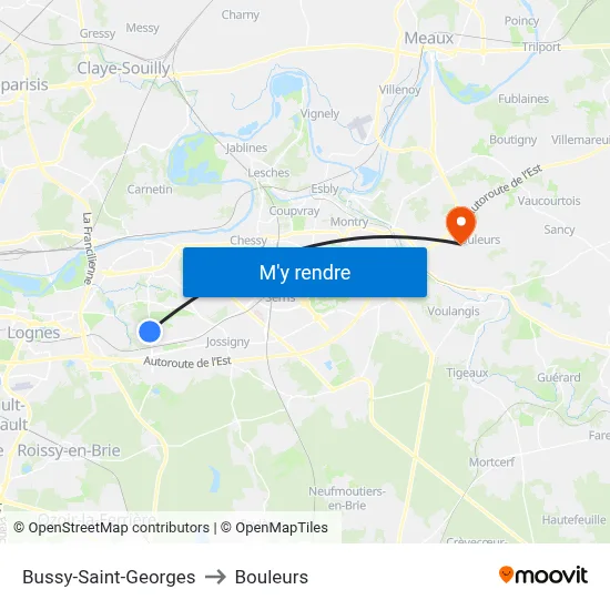 Bussy-Saint-Georges to Bouleurs map