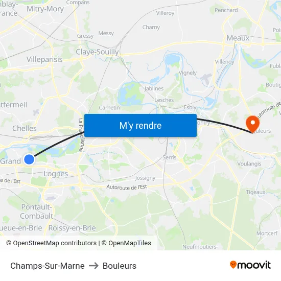 Champs-Sur-Marne to Bouleurs map