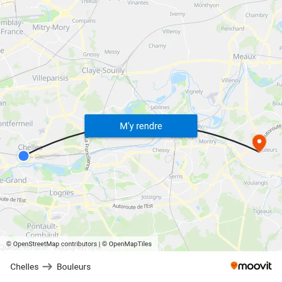 Chelles to Bouleurs map
