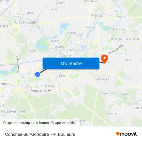 Conches-Sur-Gondoire to Bouleurs map