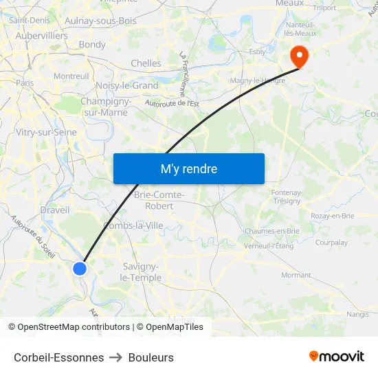 Corbeil-Essonnes to Bouleurs map