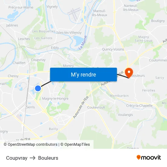 Coupvray to Bouleurs map