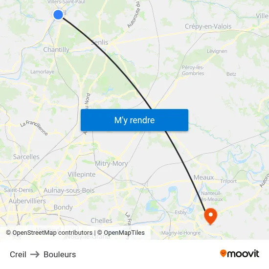 Creil to Bouleurs map