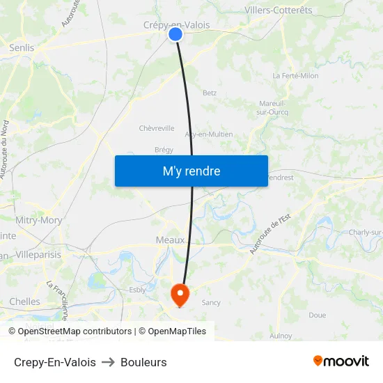 Crepy-En-Valois to Bouleurs map