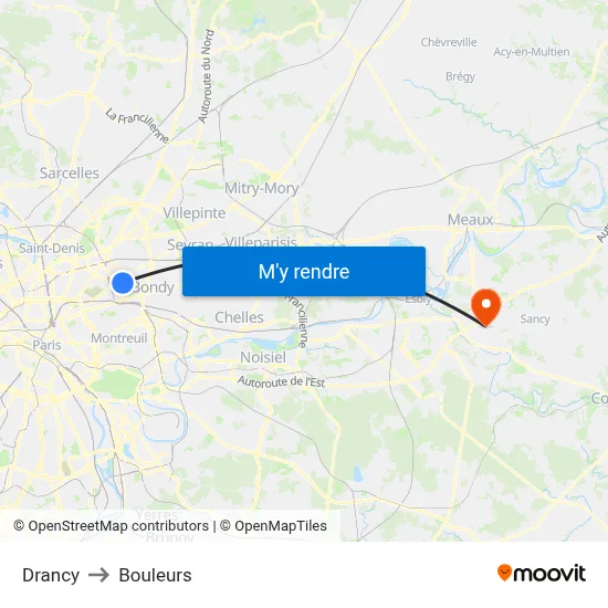 Drancy to Bouleurs map