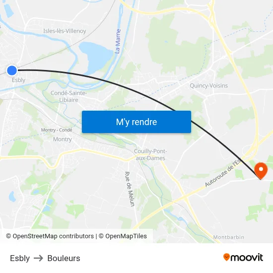 Esbly to Bouleurs map