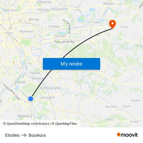 Etiolles to Bouleurs map