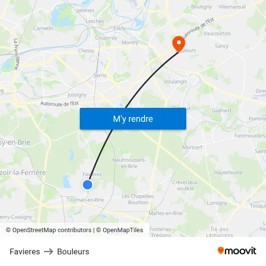 Favieres to Bouleurs map