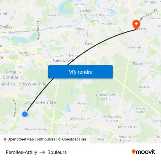 Ferolles-Attilly to Bouleurs map