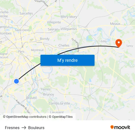 Fresnes to Bouleurs map