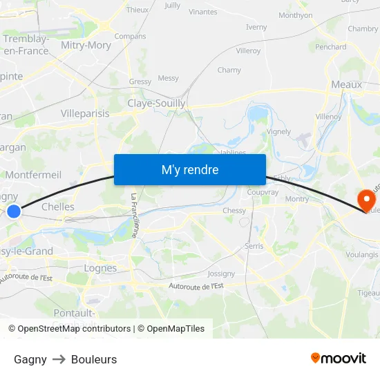 Gagny to Bouleurs map