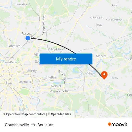 Goussainville to Bouleurs map