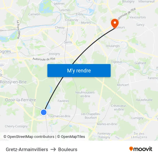 Gretz-Armainvilliers to Bouleurs map